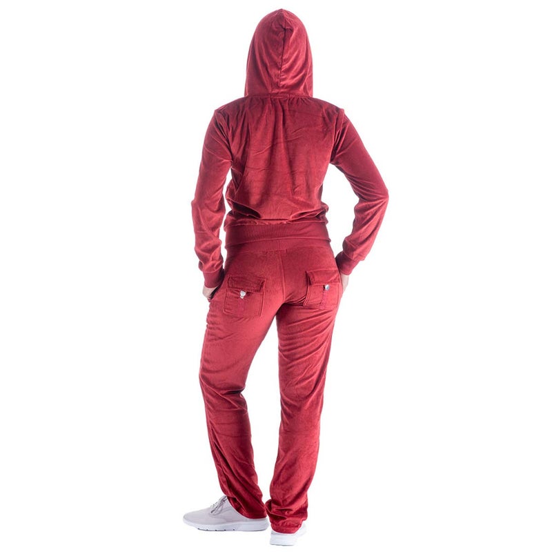 Facitisu Womens Velour Sweatsuit Solid TracksuitSet Hoodie and Pants Casual Zip Up Outfits Set Jogging Suit Small Brick Red - Image 3